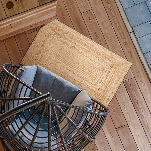 Ramanta Home Hand Woven Jute Braided Rug 2\'x3\' - Natural, Boho Reversible Floor Carpet for Living Room, Farmhouse Accent Rugs for Kitchen, Nursery, Kids Room, Bedroom, Patio - 24X36 Inch - Thumbnail 4