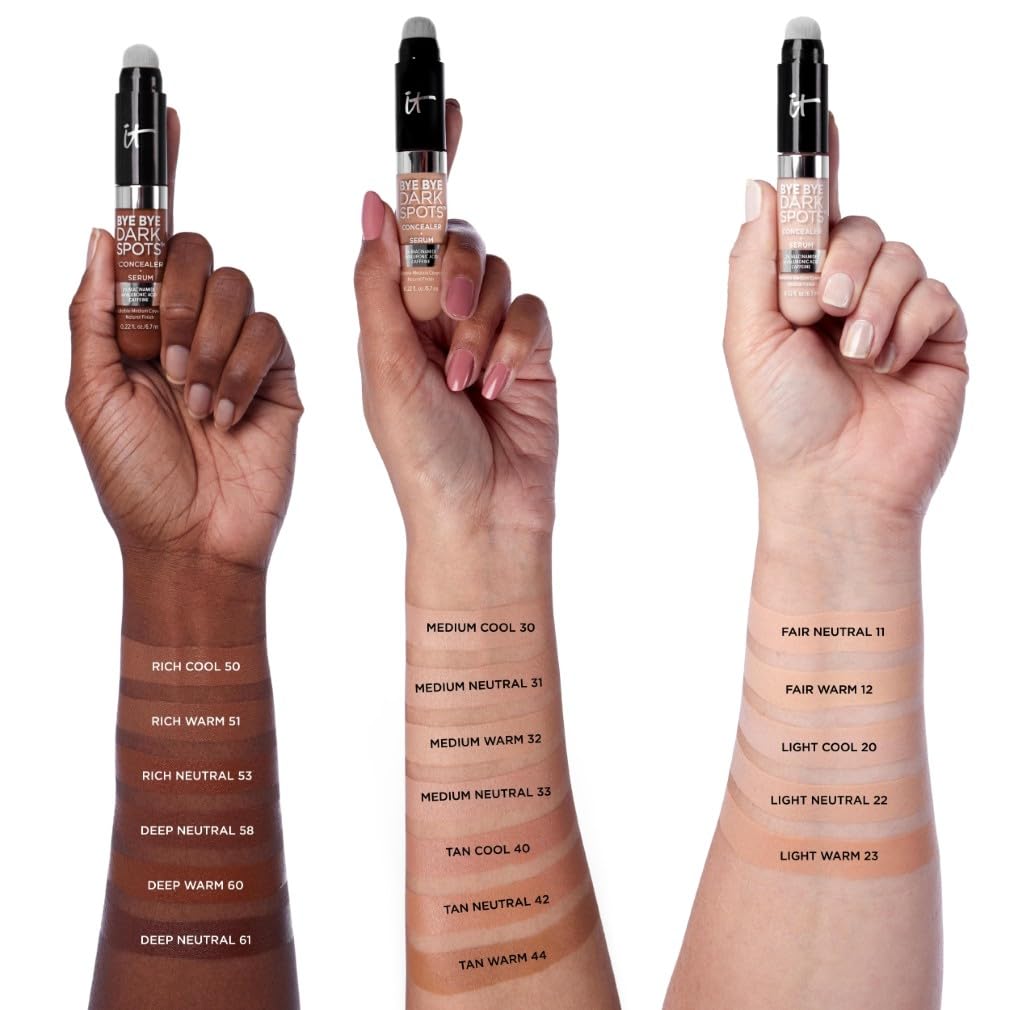 IT Cosmetics, Bye Bye Dark Spots Concealer-Serum, mittlere Abdeckung, anpassbar, angereichert mit Niacinamid, Hyaluronsäure & Koffein, 6,7 ml