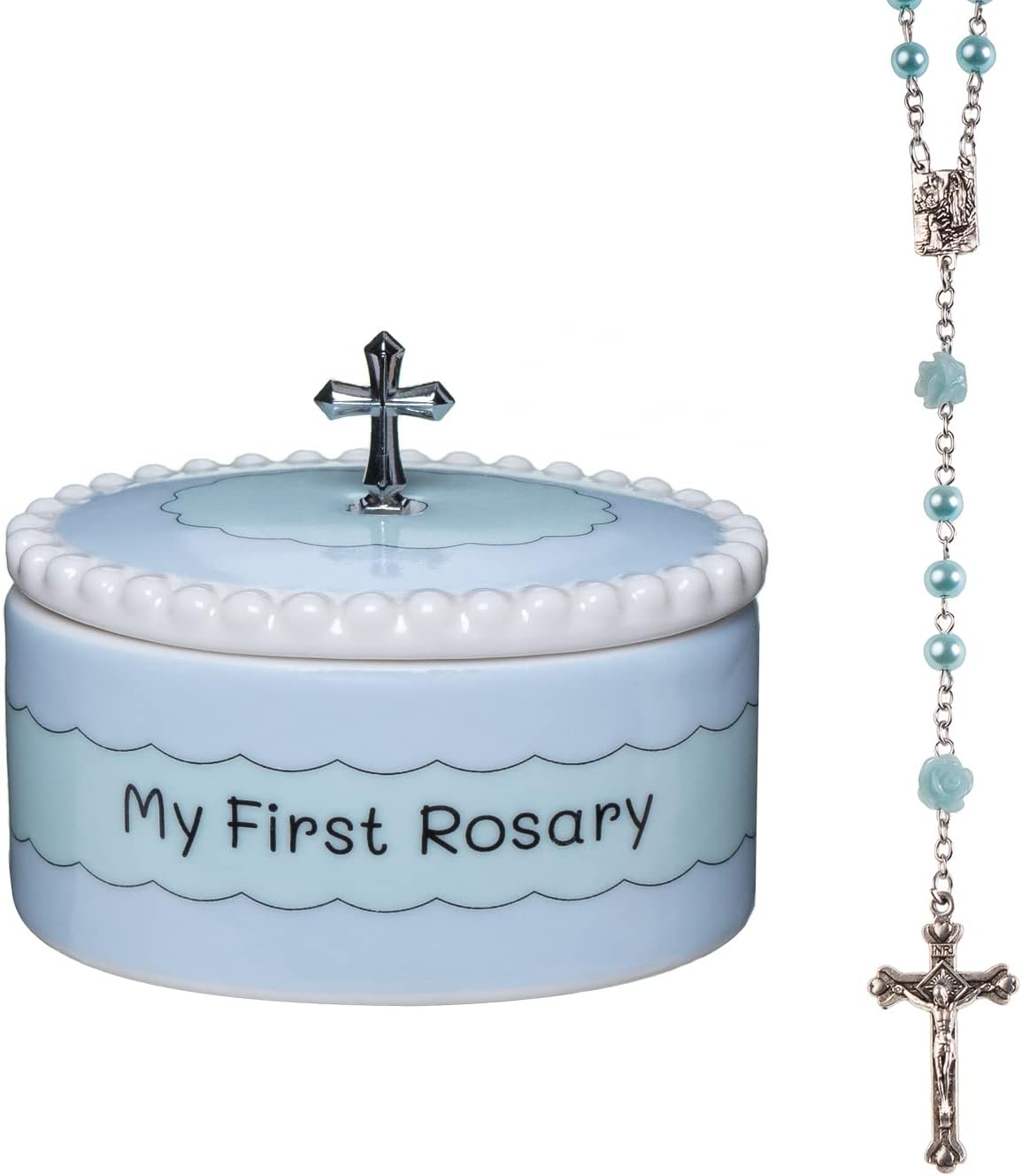 Baptism Gifts for Boys - My First Rosary & Matching Keepsake Box, Catholic Christening Gifts for Baby Boys from Godmother for Dedication with Colorful Gift Box