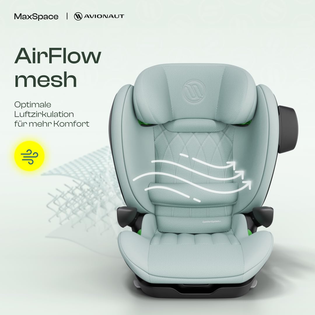 Avionaut MaxSpace AirFlow Comfort System+ Kindersitz 100–150 cm – ergonomisch, sicher & bequem – mit verstellbarer Rückenlehne – ideal zum Schlafen und für lange Autofahrten (Grey)
