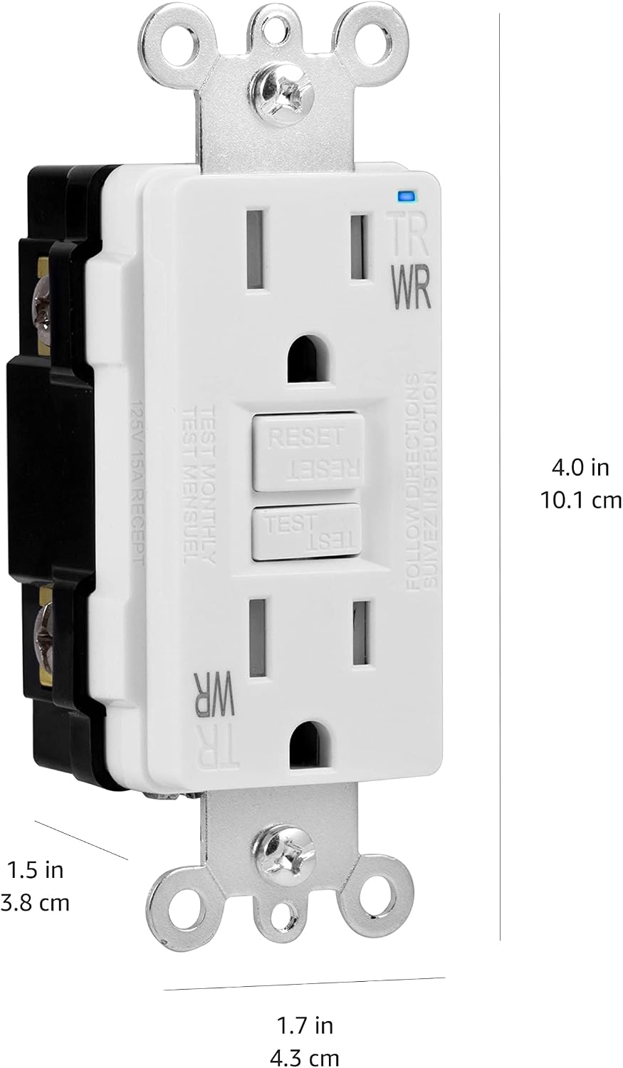 Amazon Basics Weather-Resistant Tamper-Resistant GFCI Receptacle with LED Indicator, Self-Test, Ground Fault Circuit Interrupter for Indoor or Outdoor Use, 15 Amp, White (Pack of 2)
