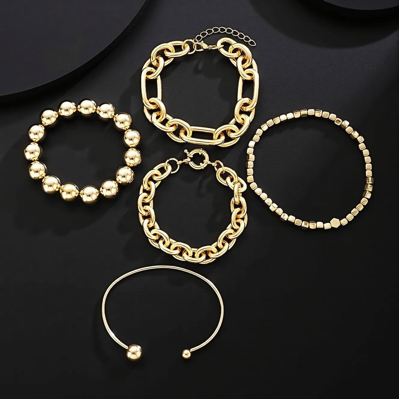 Chunky Gold Bangle Bracelets for Women Stackable Beaded Bangle Bracelet Set Cuban Link Chains Bracelet Dainty Gold Bangle Cuff Bracelets Fashion Jewelry Gifts for Women - Image 6