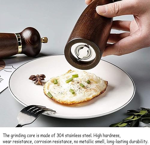 Miniatura 6 de CAFFIA Molinillo de sal y pimienta de madera, molinillo manual de madera para sal, pimienta, agitadores recargables con rotor de acero al carbono de