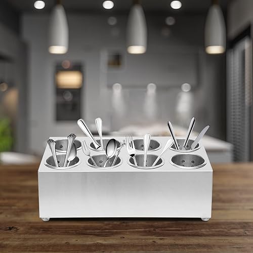 Miniatura 5 de Soporte comercial para utensilios, cilindro de acero inoxidable, organizador de cubiertos, tenedores, cucharas, cuchillo, organizador compacto de