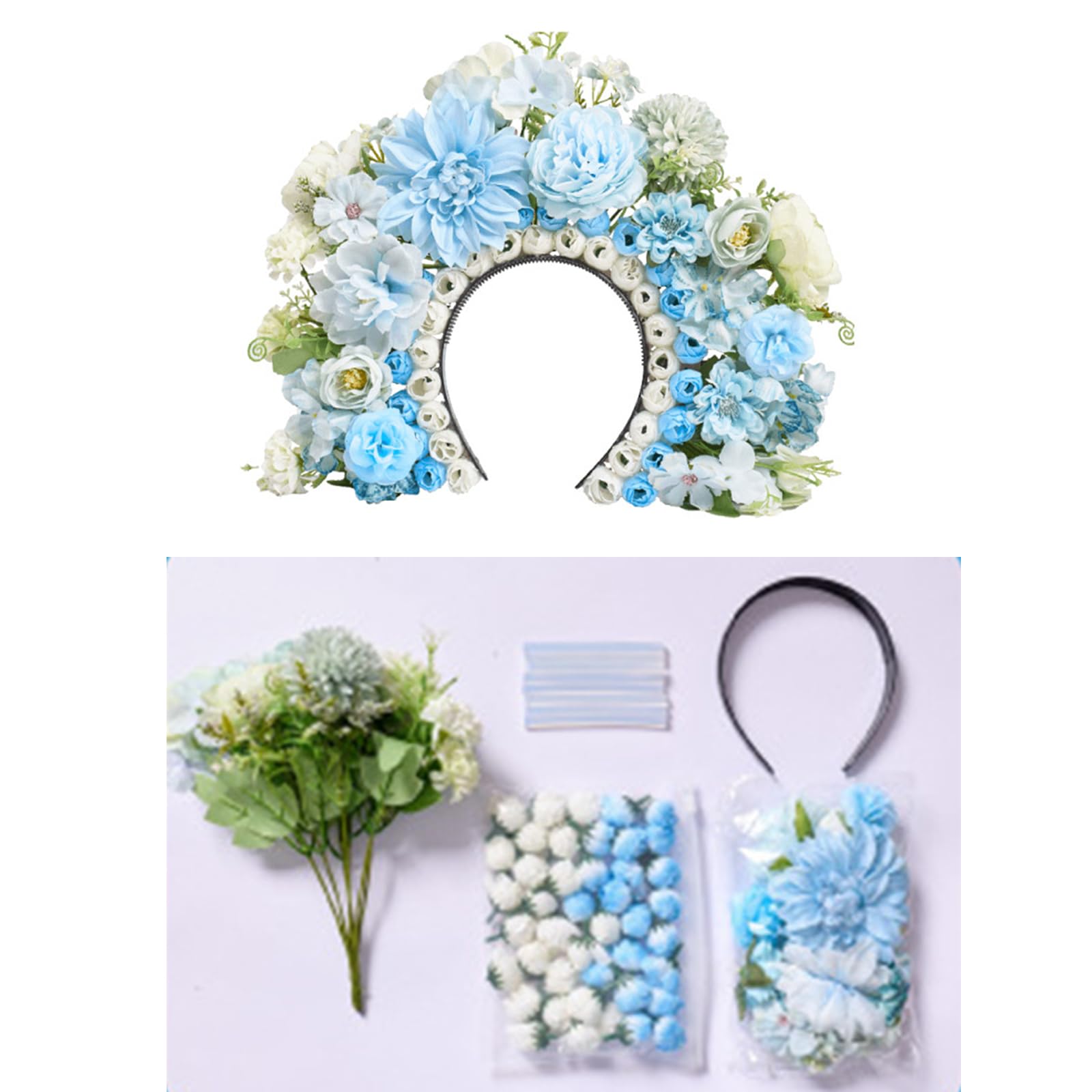 Realistischer Blumen Haarteil Anzug, bunter Blumen Kopfschmuck, Brautschmuck, geeignet für Strand und Feier Schnappschüsse, kreative Stirnbänder