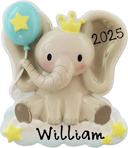 Adorno colgante de árbol de Navidad personalizado para niño y bebé, elefante azul, elefante azul, primer adorno personalizado para amantes de los