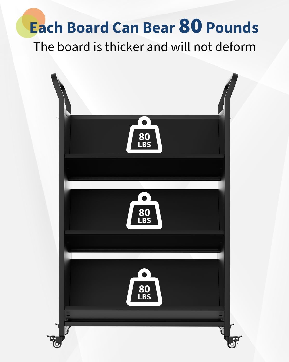 V-Shaped Metal Rolling Book Cart - 3-Tier Bookshelf Organizer with Side Hooks & 4 Lockable Wheels - Mobile Library Storage for Home, Office, School, Study - Black, 32"x14"x49", Color: Black