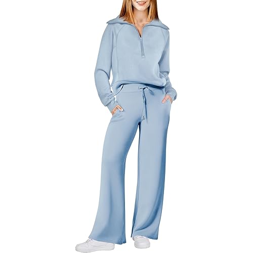 Perfectshe Women's Two Piece Outfits Sweatsuit Sets Oversized Half Zip Sweatshirt Wide Leg Sweatpant Lounge Set Tracksuit