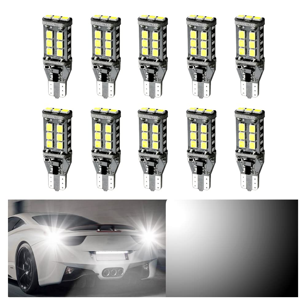OtpOutopa 912 921 LED Bulb for Backup Light Reverse Lights Brake Lights High Power T15 2835 15-SMD Chipsets Canbus Error Free 906 922 915 W16W Bulbs White DC 12V (10PCS)