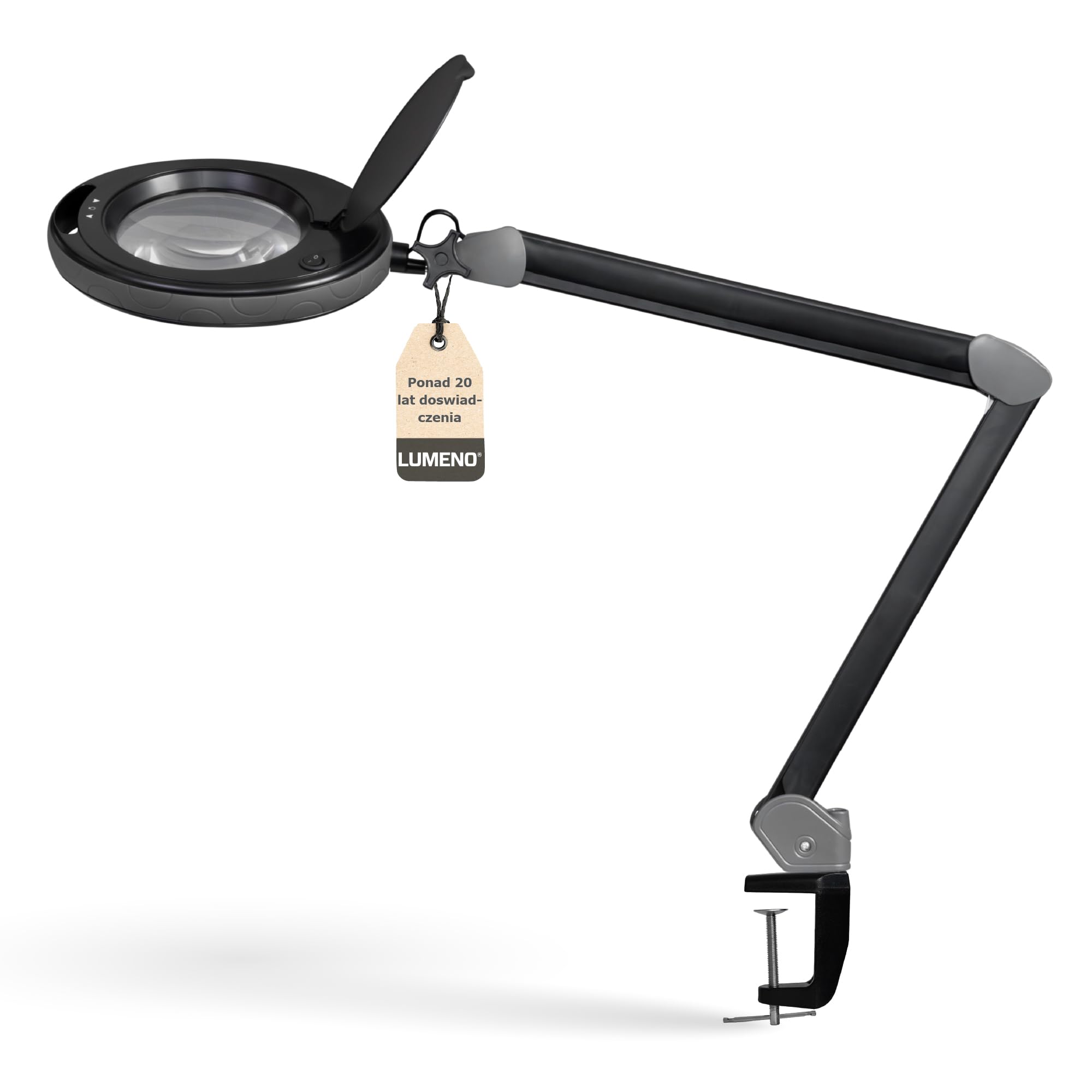 Lumeno ściemnialna lampa powiększająca LED 8513SW z dużą soczewką z szkła 152 mm, regulowane poziomy jasności, odpowiednia jako lampa robocza, lampa lupa, pomoc do czytania, 3 dioptrie, czarna