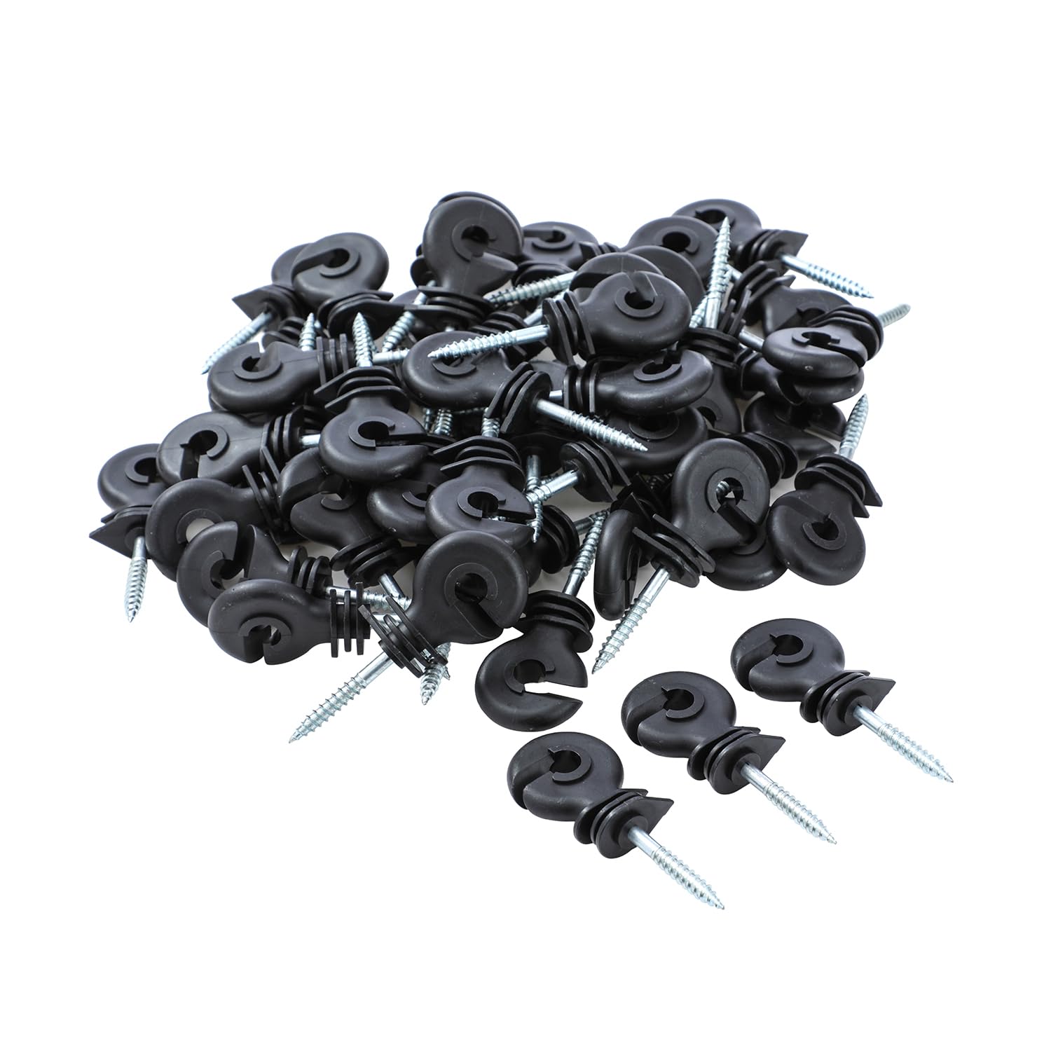 KATSU Tools Lot de 100 isolateurs annulaires à visser pour clôture électrique + mandrin de serrage, accessoires pour poteaux en bois de prairie de clôture pour cordes, fils et torons