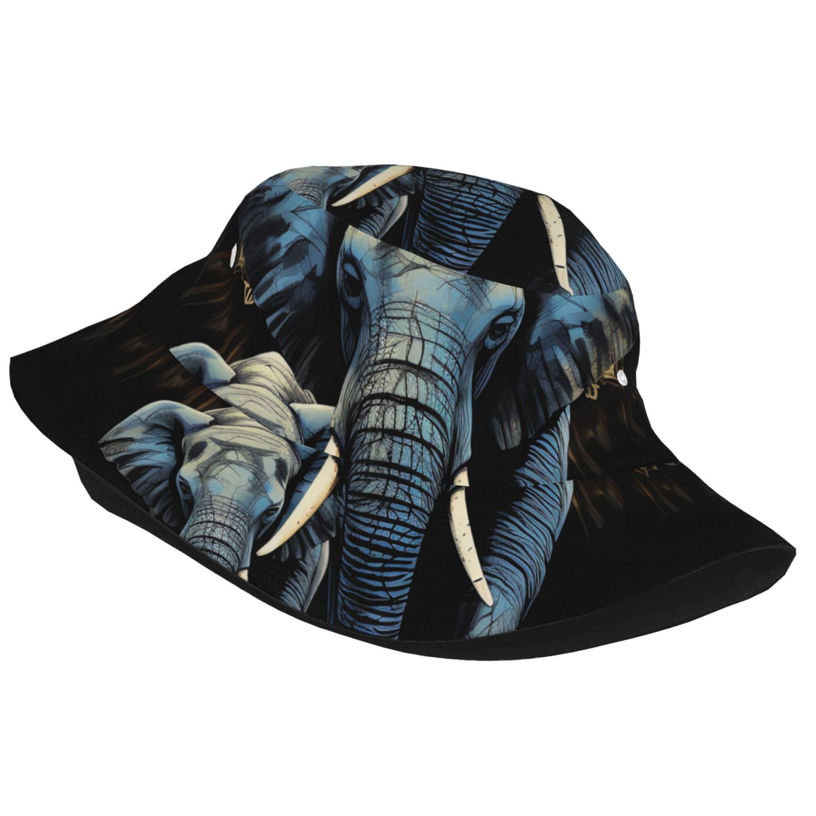 Unisex Cute Bucket Hat Summer Travel Fisherman Cap Two Elephants Beach Travel Sun Hat Outdoor Cap Black