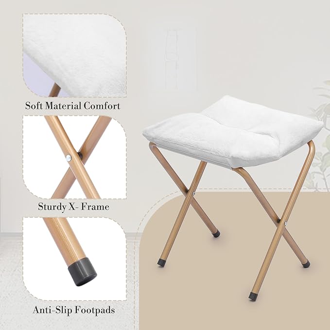 Sillón Plegable Redondo con Puff y Tela Suave Color Blanco miniatura 10