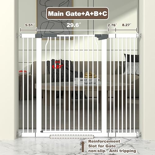 Miniatura 3 de Puerta para gatos extra alta de 41 pulgadas para puerta, puerta de metal segura para bebés de 40.6 a 49.1 pulgadas, puerta extra ancha montada a