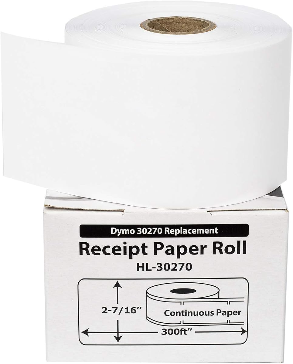 HouseLabels Compatible con papel de recibo Dymo 30270, 2-7/16" x 300 pies | Papel de recibo continuo; Compatible con Dymo LW 450, 4XL, Rollo y Zebra; 4 rollos