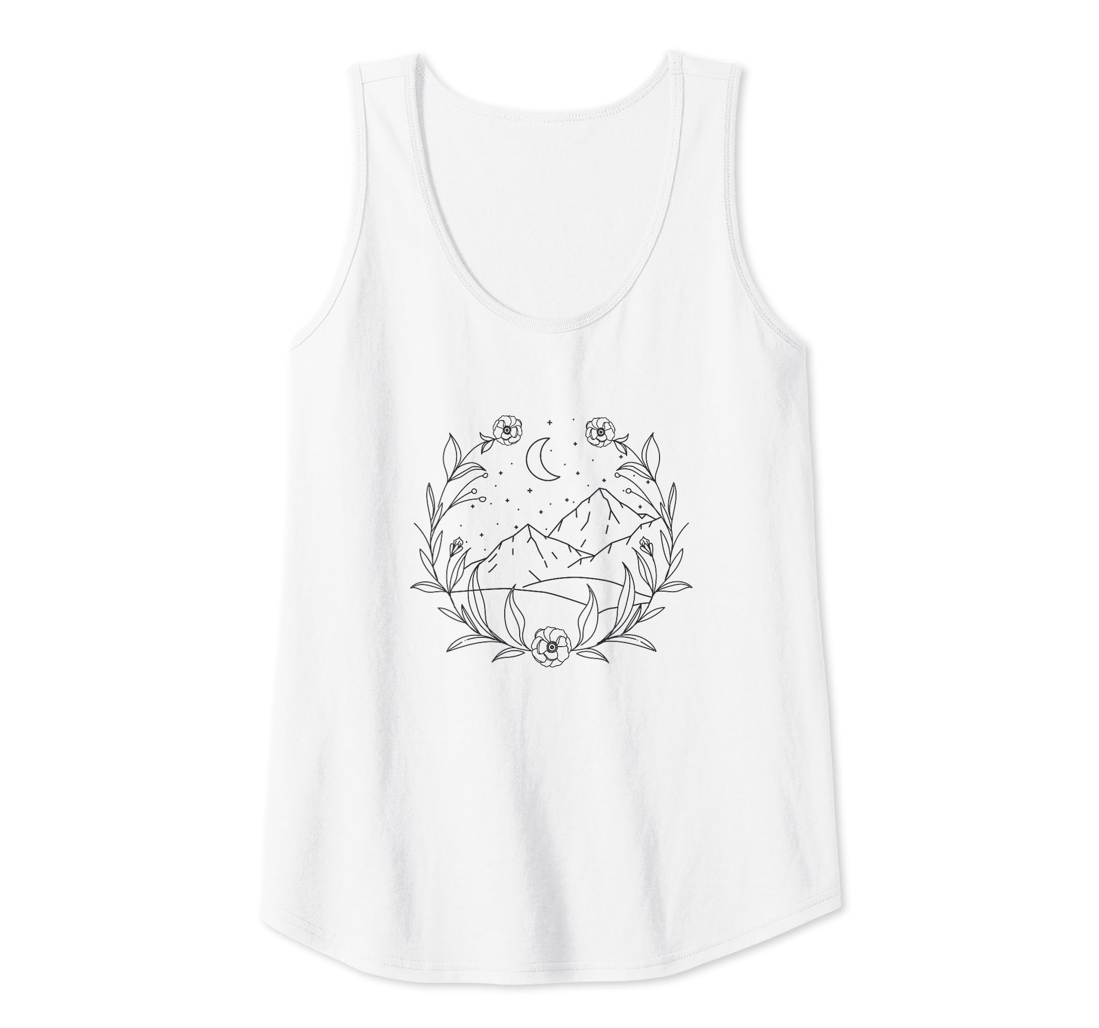 Boho Mountain Moon Night Botanical Floral Design Tank Top