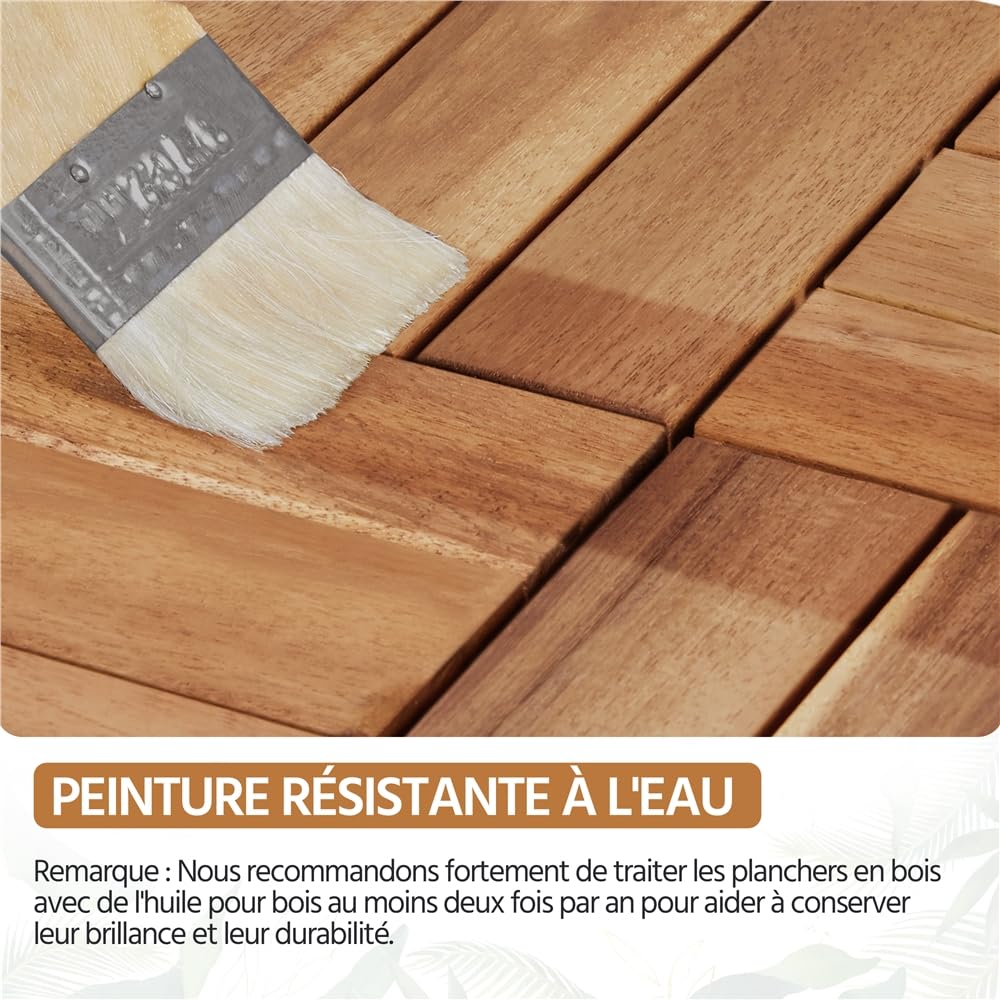Yaheetech Carreaux de jardin en bois d'acacia 30 x 30 cm Revêtement de sol imperméable résistant aux intempéries pour extérieur, balcon, jardin, terrasse, 10 pièces