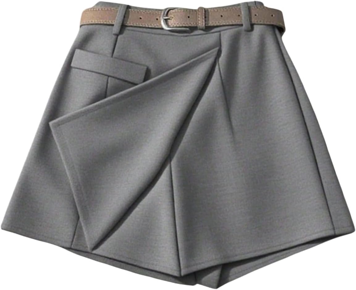 GORGLITTER Women's Asymmetrical Wrap Mini Skort Dressy Business Office Work Elegant Bermuda Shorts
