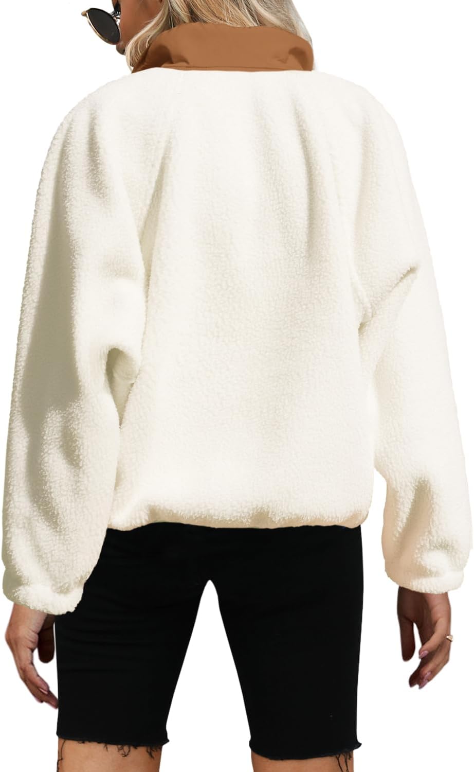 Yanekop Womens Fuzzy Fleece Pullover Sherpa Sweatshirt Long Sleeve Button Down Sweater Winter Fleece Jacket with Pockets - Image 2