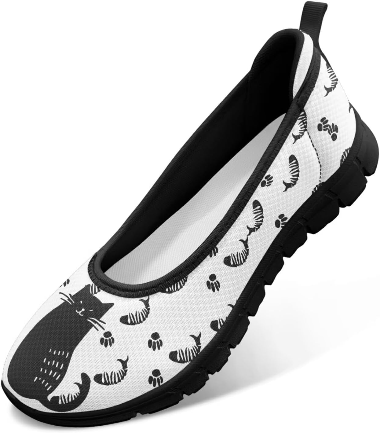 Jeiento Cat Theme Women's Walking Shoes Slip-On Loafers Mesh Low Top Sneakers Athletic Running Jogging Shoes