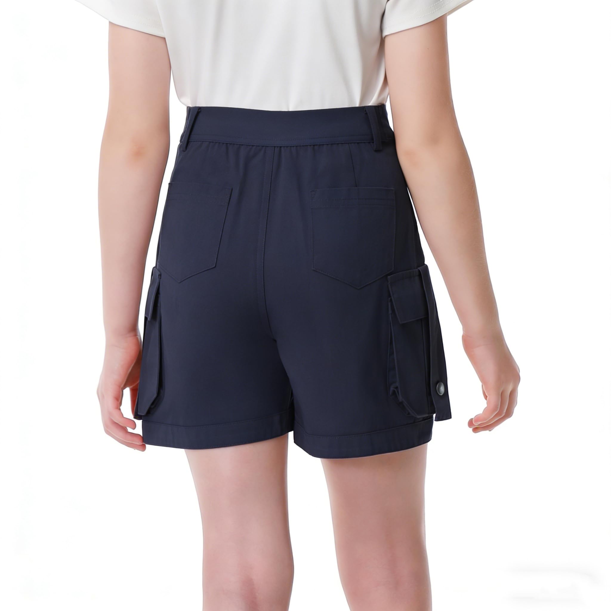 Rolanko Shorts Cargo pour Fille, Coton Léger avec Taille Semi Élastique Shorts d'uniforme D'été