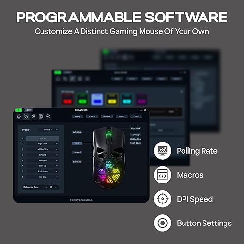 Miniatura 7 de MechLands Aula SC620 - Ratón inalámbrico para videojuegos, 2.4GUSB-CBT con batería de 400 mAh, 12,000 DPI ajustable y frecuencia de sondeo de 1000,