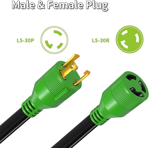 Vista 19 de RVMATE Cable de extensión para generador de 3 clavijas y 30 amperios, 20 pies, NEMA L5-30P/L5-30R 125V SJTW Jacket