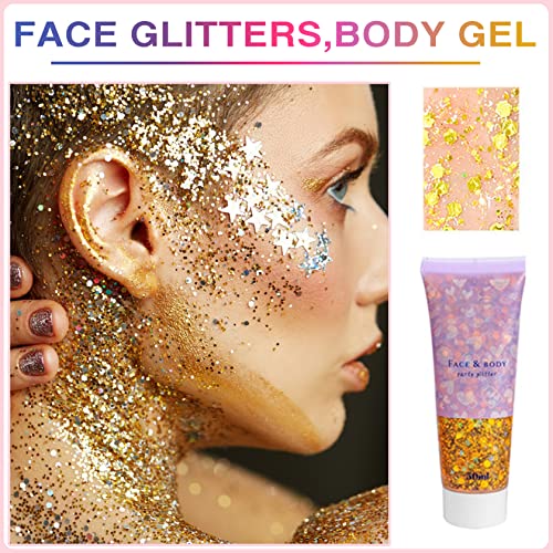 Fusang Body Face Glitter Gel,Mermaid Scales Sequins Long Lasting Holographic Sparkling Face Body Liquid Eye Shadow Hair Glitter Festival Daily Makeup For Women #TOP1