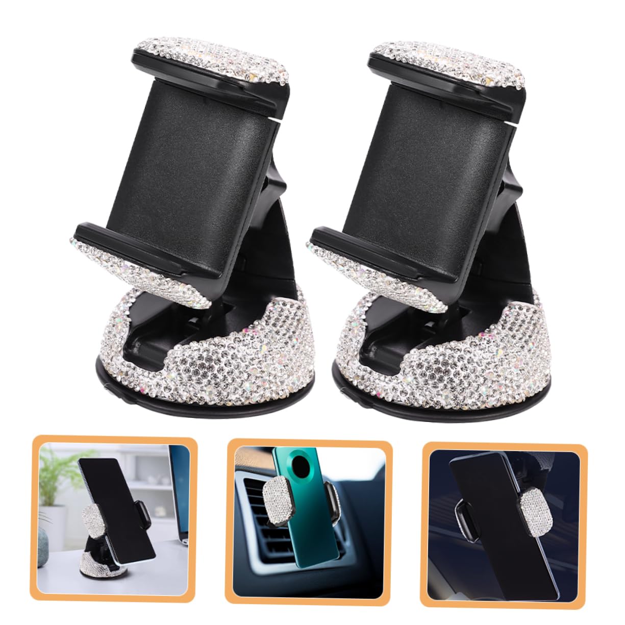 2pezzi Supporto Per Telefono Da Auto Supporto Ventola e Cruscotto Design Elegante Con Strass Compatibile Con Smartphone Accessorio Carino e Pratico Per La Navigazione Chiamate
