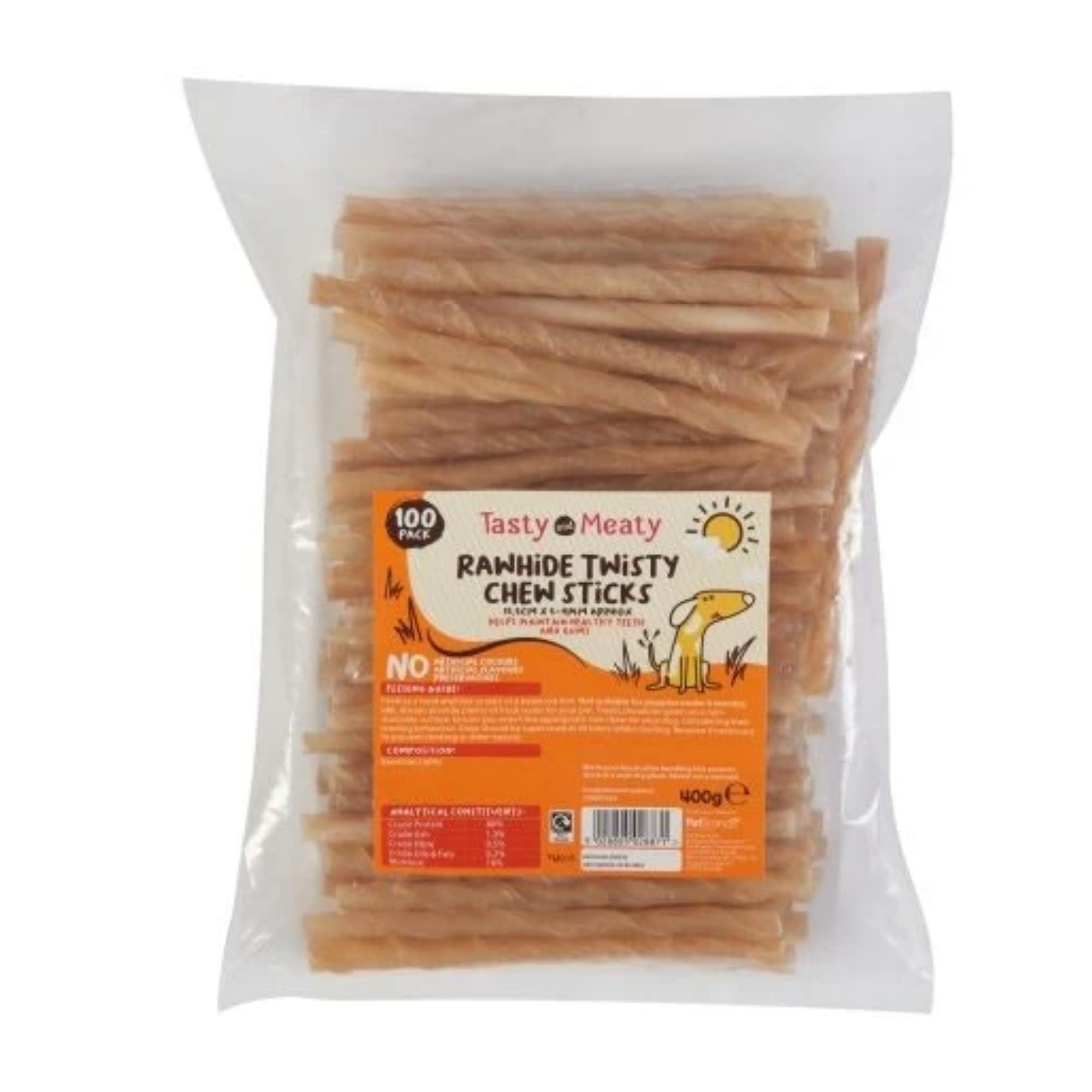 Natural Rawhide Dog Chews, Long Lasting Twist Chew Sticks for Dogs, Supports Dental Health, 100 Pack, 11.5cm Approx, All Breeds