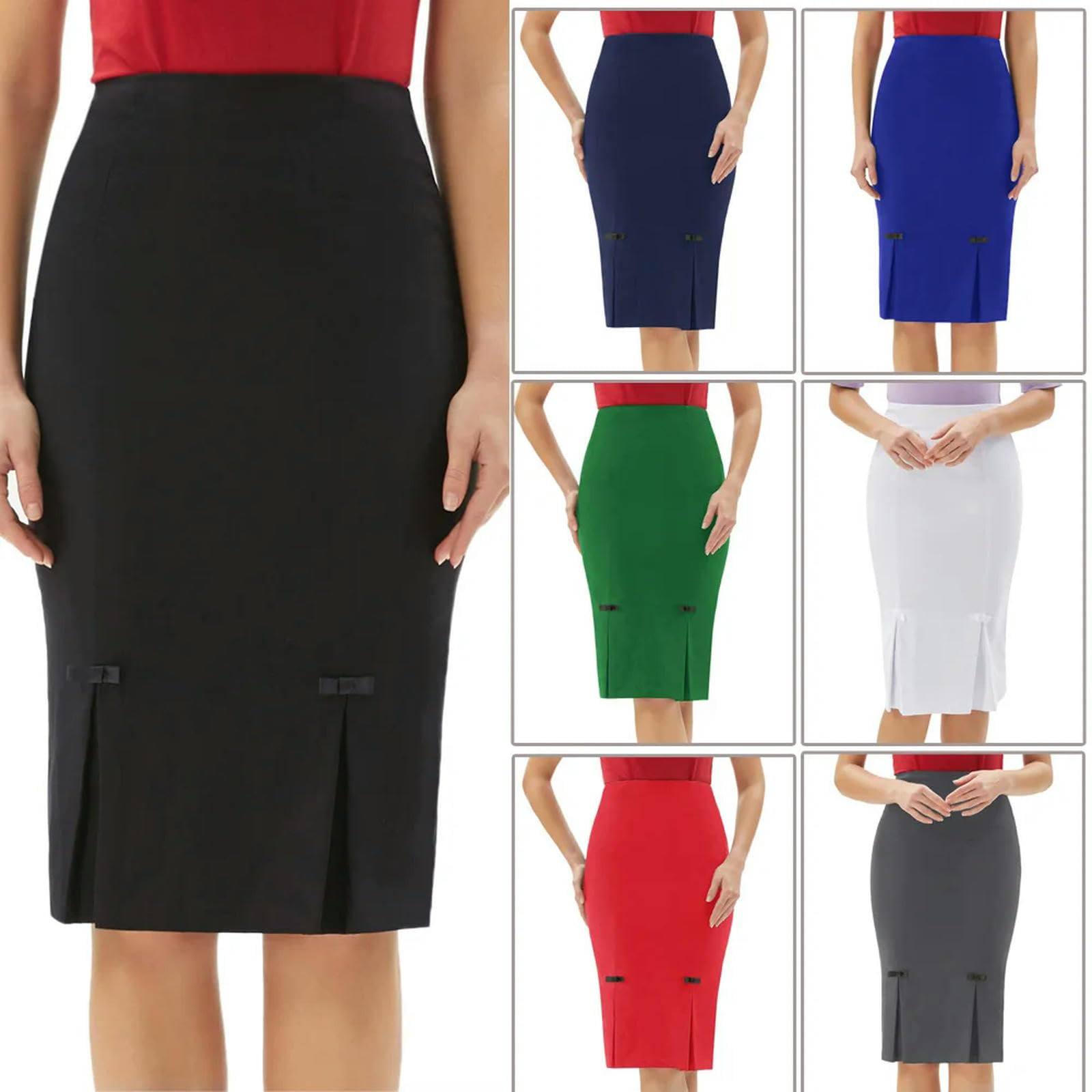 Gonne da Donna Decorate con Fianchi avvolti Gonne estive a Tubino Stile Abbigliamento da Lavoro in Ufficio-Rosso-XXL