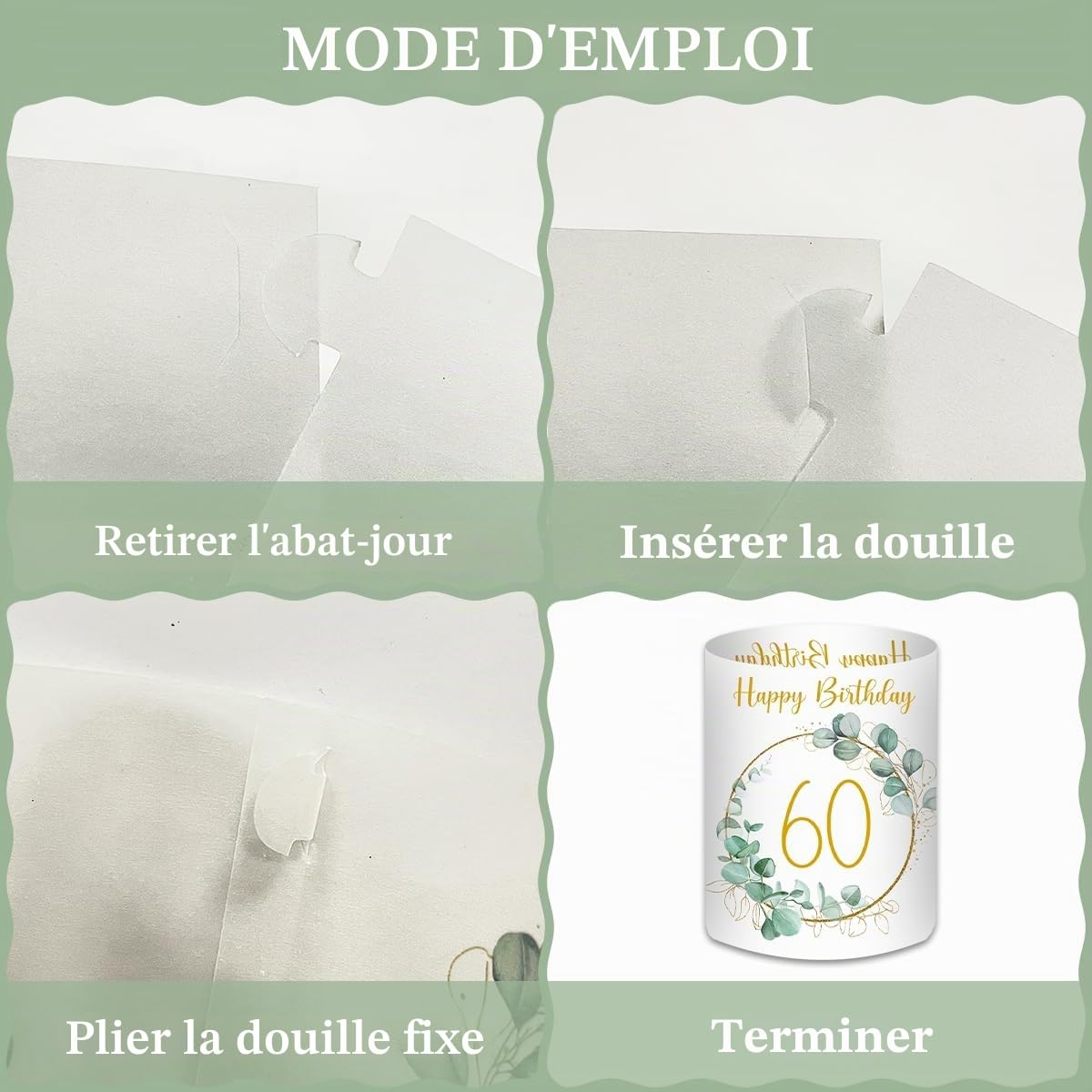 Lot de 12 photophores décoratifs de table pour 60 ans Happy Birthday