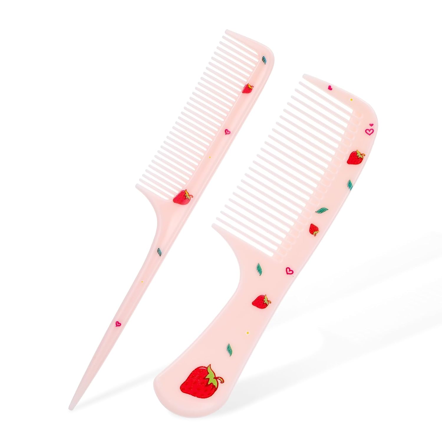 Bremorou Cute Pink Strawberry Toddler Hair Comb Set - Fine Tooth & Rat Tail Combs for Baby Girls, Anti-Static, Portable for All Hair Types