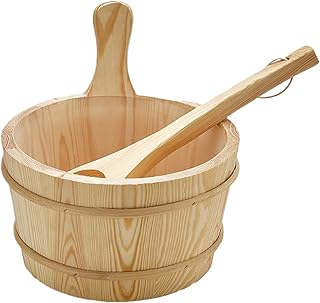 Sauna-Set, Holz-Sauna-Eimer, Badzubehör, auslaufsicher, 4 l Fassungsvermögen, Druckholz und PP-Konstruktion, Heimgarten und Hotel, 26 x 26 cm, natürliche Holzfarbe, 1 Set mit Löffel