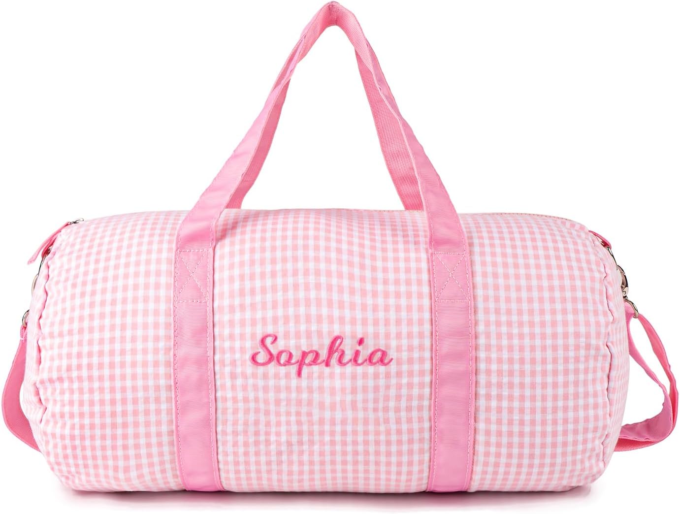 MT WORLD Girls Dance Duffle Personalized for Kids - Monogram Seersucker Toddler Overnight Travel Weekender Sleepover Bag With Removable Strap - Custom Child Gift (Pink)