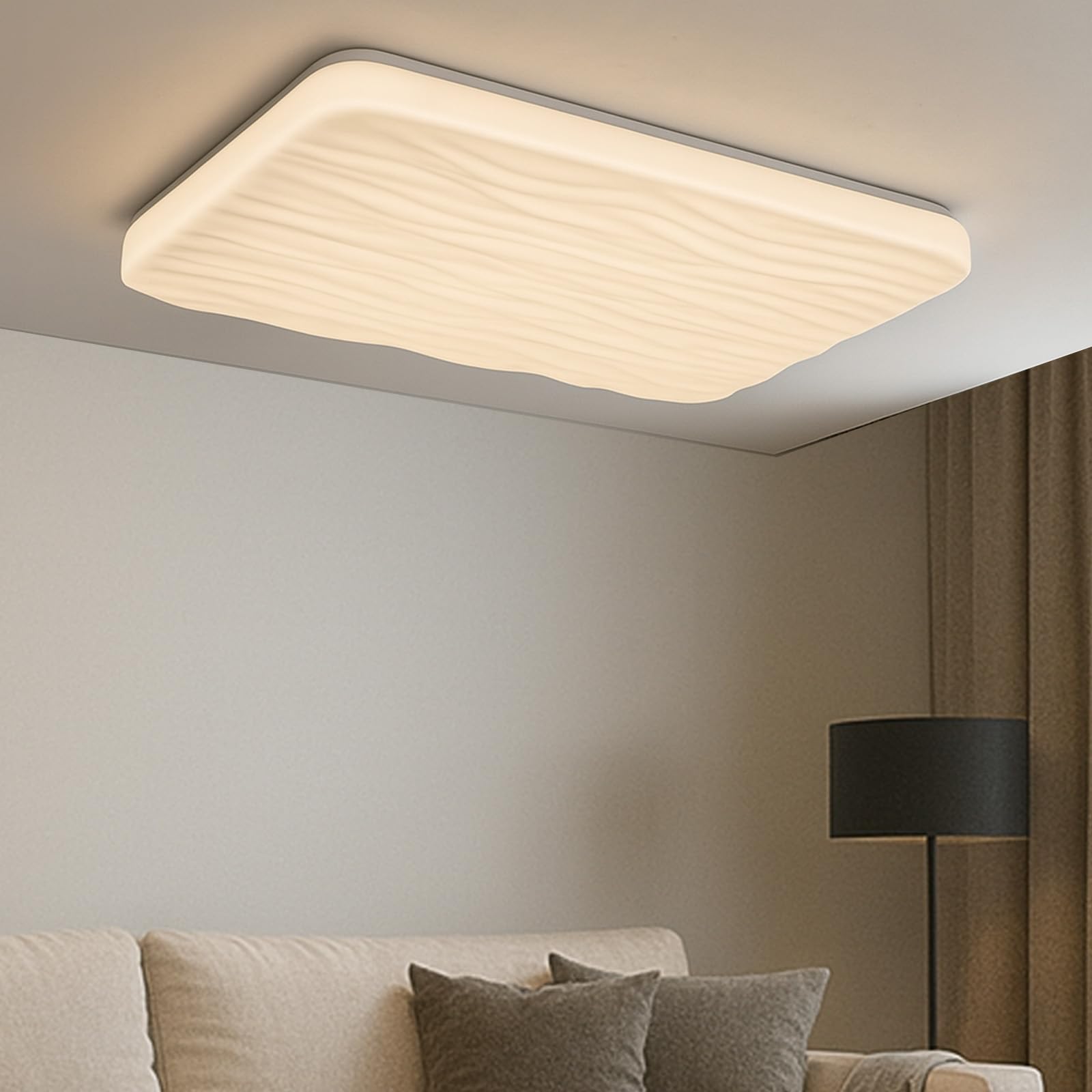 Alpinaluz Plafón LED Rectangular 90W 94×64 cm – Diseño Ondulado Moderno “WAVE”, Luz Regulable por Mando 2.4G, CCT 3000K/4000K/6000K – Iluminación Interior para Salón, Dormitorio y Comedor