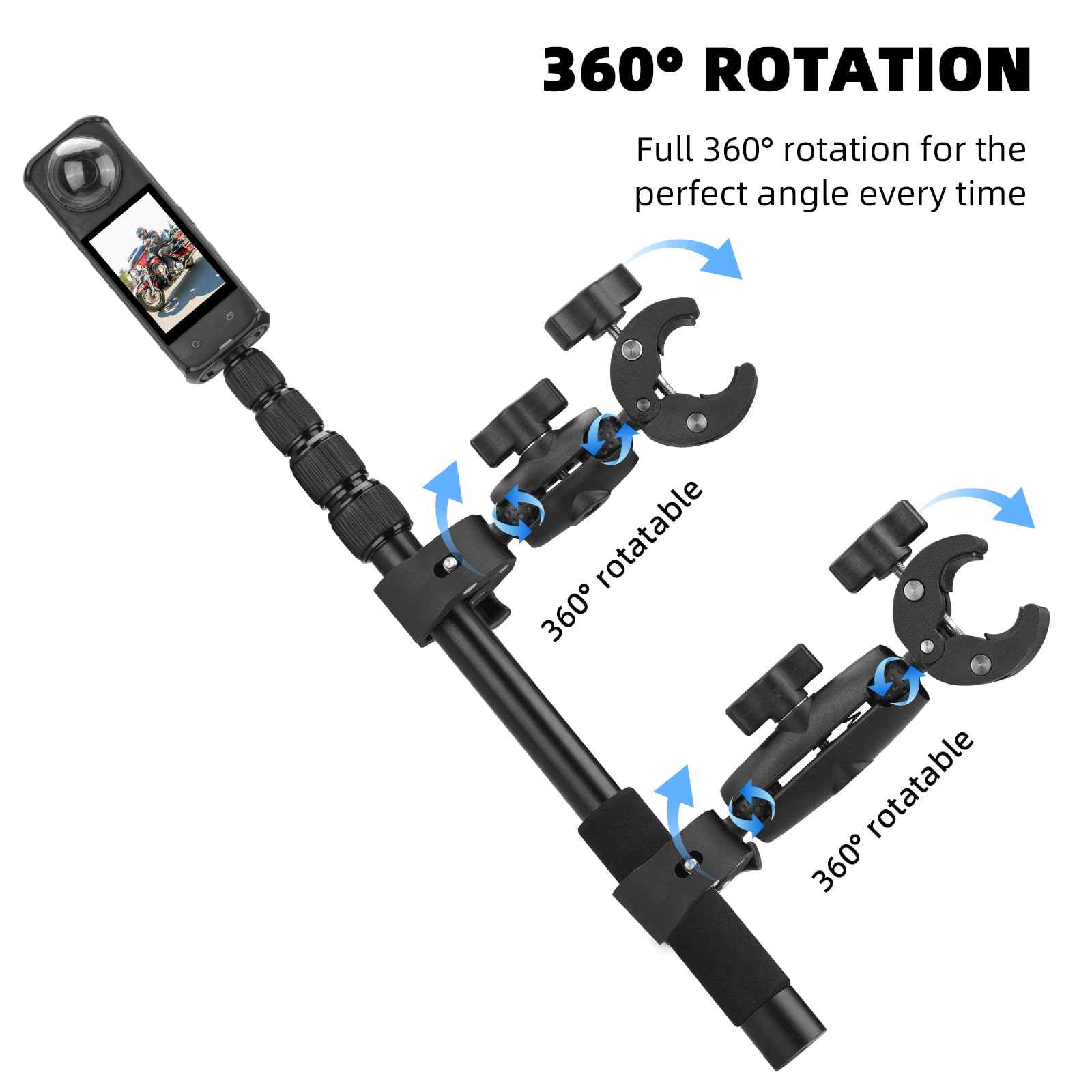 BRDRC Uchwyt motocyklowy do Insta 360 X4 X5, uchwyty zaciskowe na kierownicę rowerową, 150 cm, niewidoczny zestaw do selfie Stick do Insta360 X5 X4 X3 X2 X ONE, DJI OSMO 360, akcesoria do aparatu