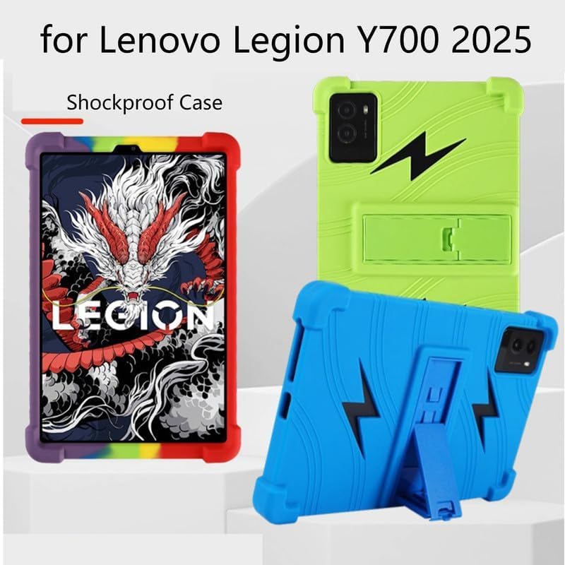 Image of FirstChoice 360 Degree Soft Silicone Kick Stand Skin Cover with Adjustable Kickstand Stand, Desk Holder Support, Case for Lenovo Legion Y700 2023 TB-320FC 8.8 2023 - Black