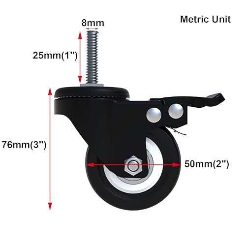 Miniatura 2 de AAGUT Paquete de 4 ruedas giratorias de 2 pulgadas con bloqueo de freno M8x25mm, ruedas de goma sintética resistentes, tuercas incluidas