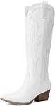 DREAM PAIRS Women's Cowboy Cowgirl Boots Knee High Square Toe Retro Western Embroidery Stitched V Cut Chunky Heel Boots with Side Zipper for Music Festival