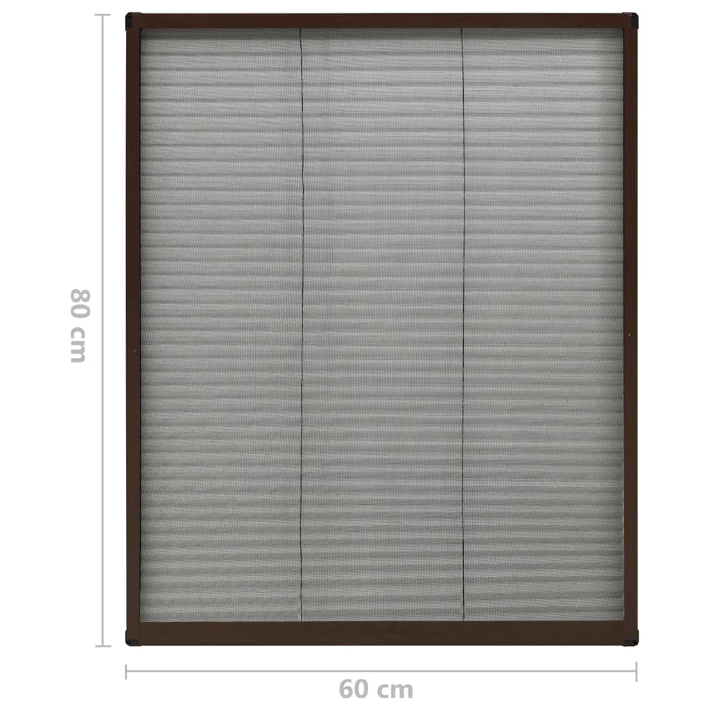 Plissee für Fenster Aluminium Braun 60x80 cm Fliegengitter Mückenschutz mit Klettband, Reißverschluss, selbstklebend, zuschneidbar für Dachfenster, Balkontür, Terrassentür