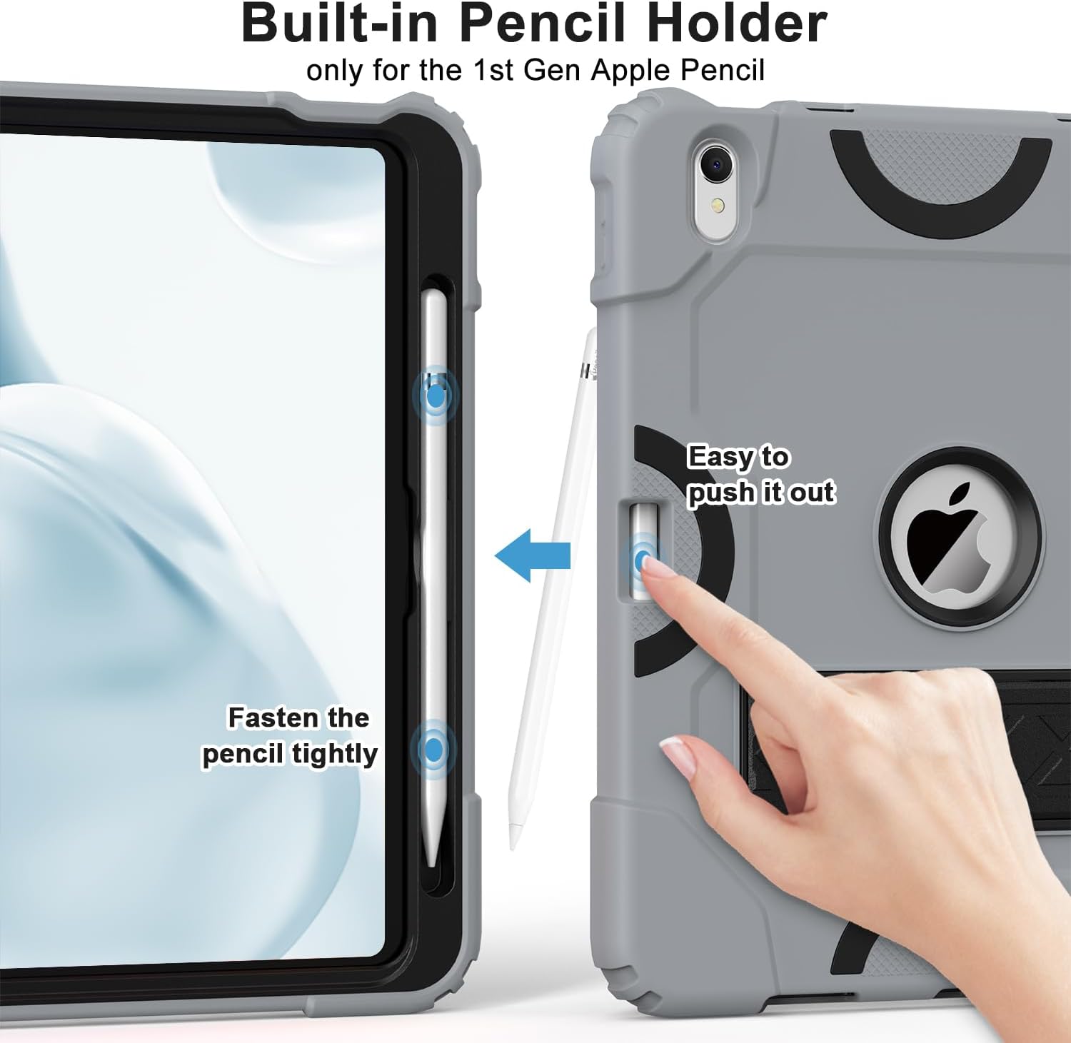 Grifobes for iPad 11-inch (A16) 2025 / 10th Generation Case 10.9 inch 2022, iPad 11th / 10th Case with Pencil Holder Heavy Duty Rugged Protective Cover with Kickstand Dark Grey