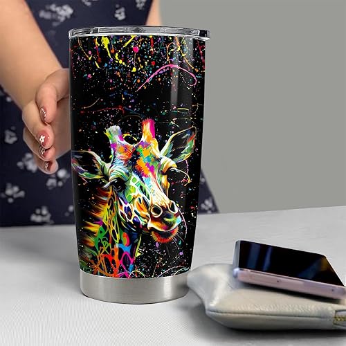Miniatura 6 de SANDJEST Vaso de jirafa de 20 onzas, regalo de jirafa para mujeres, niñas, adolescentes, vasos aislados de acero inoxidable, taza de viaje para