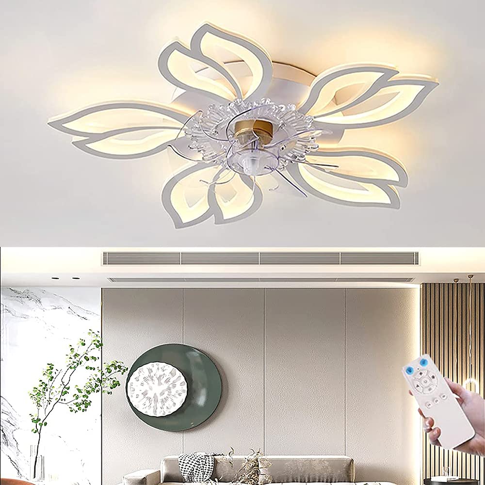 RRBEST Modern Creativity LED Dimmable Ceiling Fan with Lamp Fan Ceiling Light Quiet 120W with Remote Control Fan Ceiling Lamp Dining Room Living Room Bedroom Invisible Fan Light