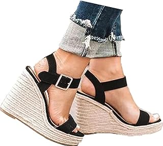 Women'S Wedge Sandals Platform, Ankle Strap Wedge Sandals Open Toe Casual Summer Straw Woven Classic Wedge Sandals Price In India