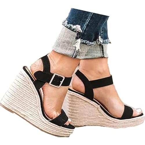 Wedges for Women, Espadrille Platform Sandals, Comfortable Open Toe Wedge Heels with Ankle Strap Buckle, Summer Vacation Casual Shoes