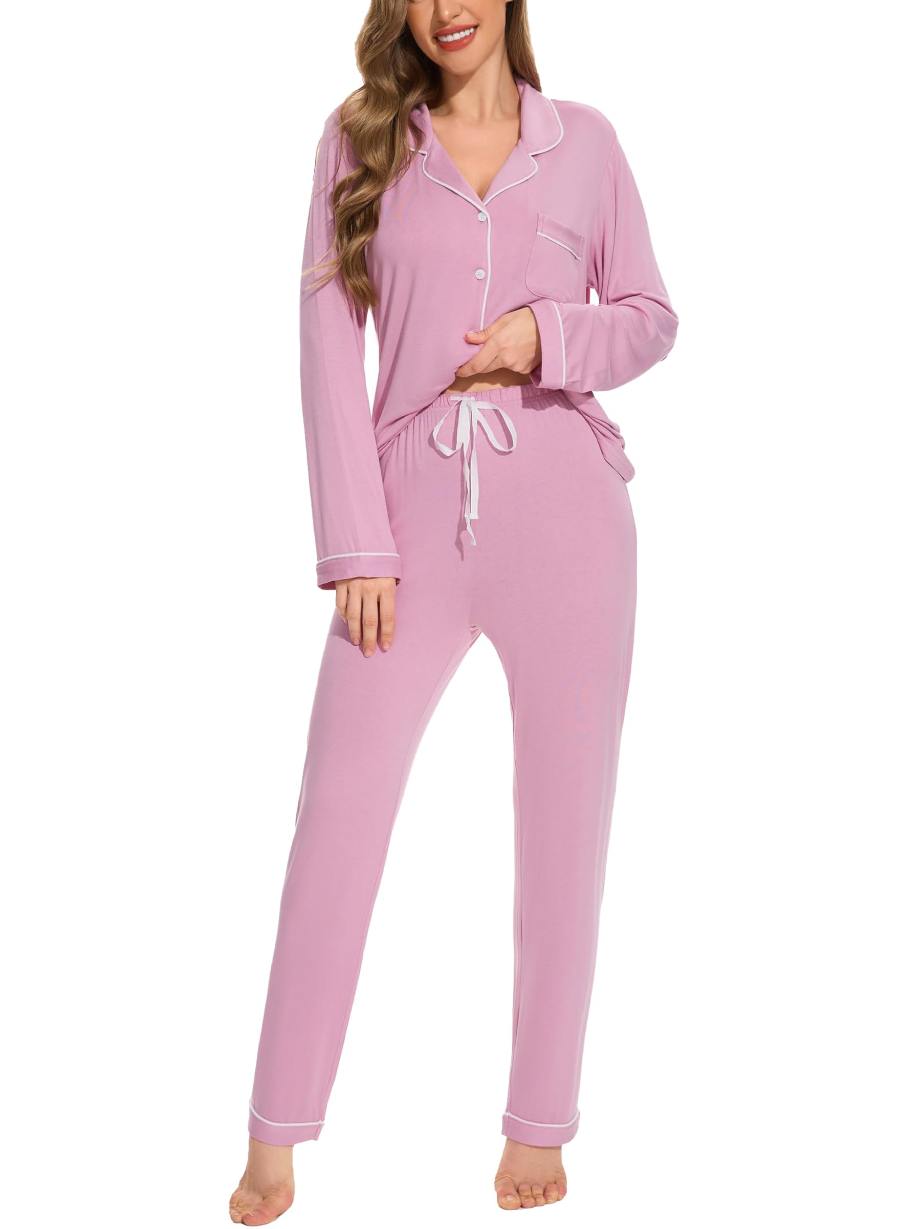 Button Up Pajamas for Women Long Sleeve Sleepwear Soft Loungewear Ladies Pjs Set XS-XXL
