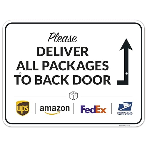 Vista 24 de Cartel de entrega del paquete, letrero de instrucciones de entrega, 10 x 7 pulgadas, aluminio 040 libre de óxido, resistente a la decoloración