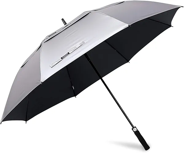 G4Free 68 Inch UV Protection Golf Umbrella Auto Open Vented Double Canopy Oversize Extra Large Windproof Sun Rain Umbrellas (Silver/Black)
