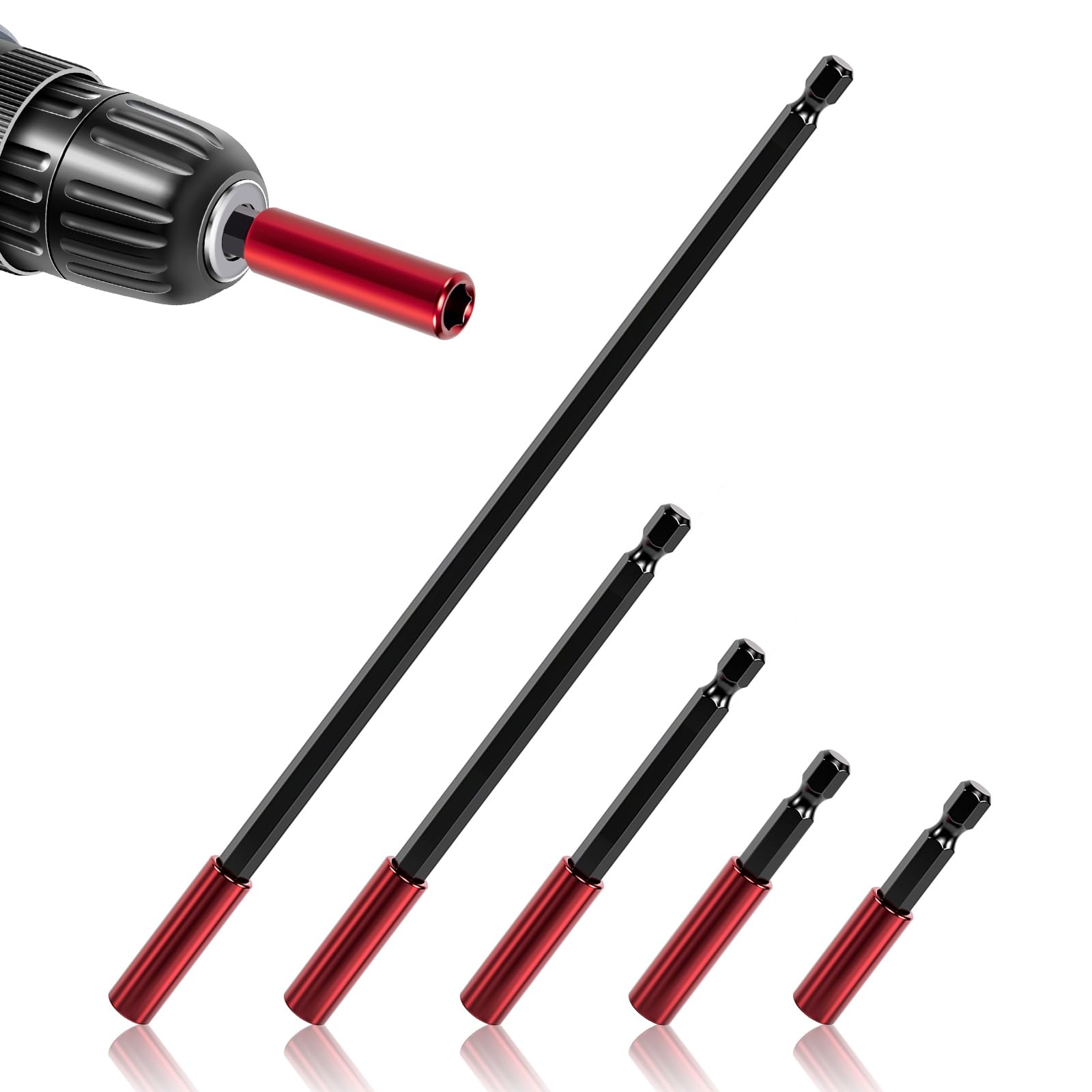 5tlg Bit Verlängerung 1/4" Sechskantschaft Bithalter Lang 50/60/100/150/300mm Bitverlängerungen Magnetische Bit Verlängerung für Schlagschrauber Schraubendreher